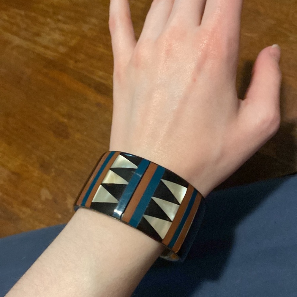 Geometric Patterned Cuff Bracelet - Picture 2 of 2